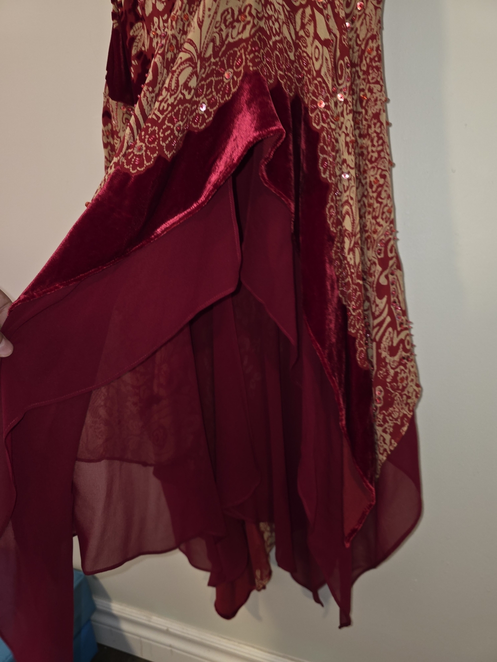 VTG Sue Wong Nocturne 90s Y2K Devoré Velvet Silk Hankerchief Fairy Midi Dress - Picture 5 of 10